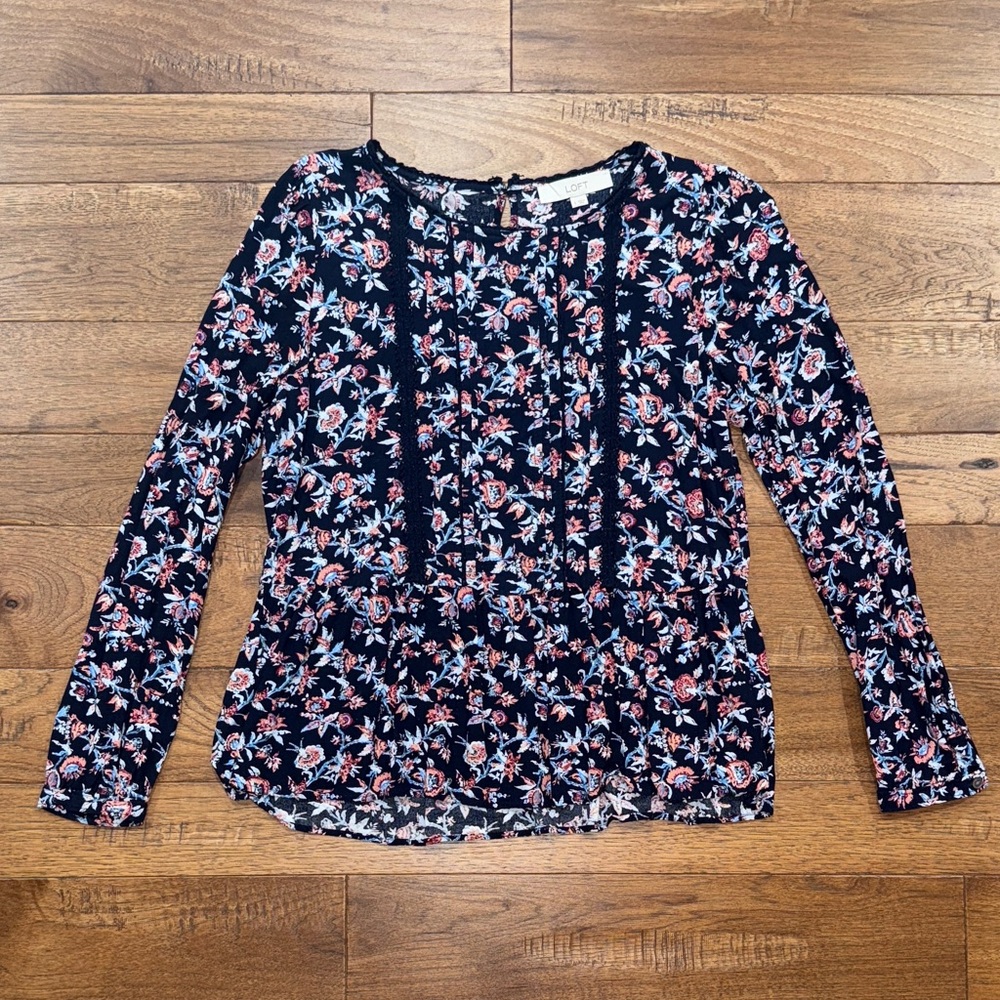 Women’s LOFT Peaplum Long-Sleeve Boho Floral Blouse - Size S